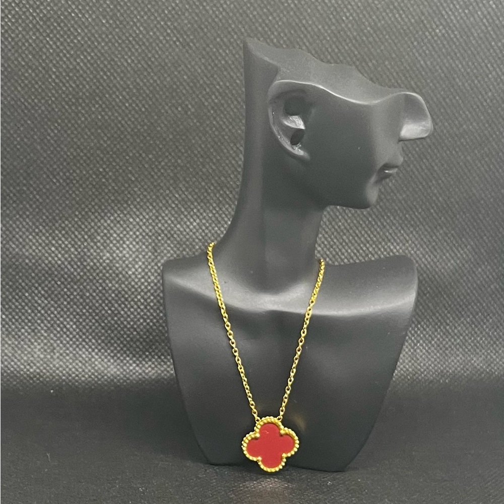 Gold and Red Clover Pendant Necklace